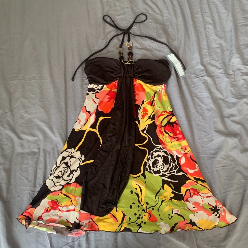 La Belle Multicolored Floral Halter Dress S